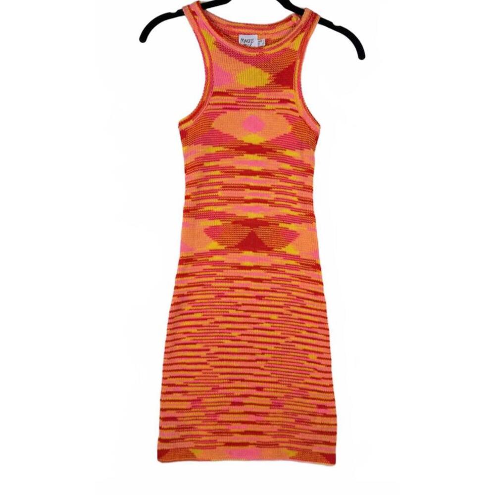 Princess Polly Elish Mini Dress Orange Pink Geometric Knit Bodycon Women's Sz 0